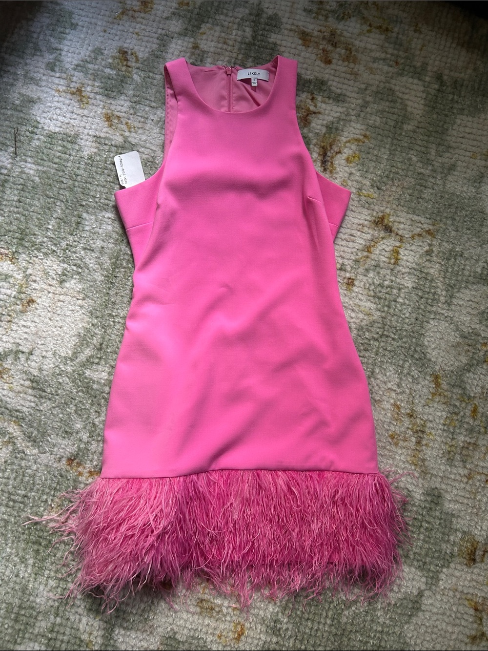 Likely Pink Feather Trim Sleeveless Dress